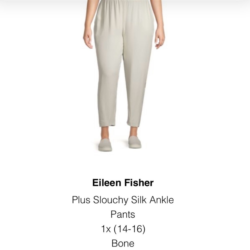 Eileen Fisher Plus Slouchy Silk Ankle Pants - Bone